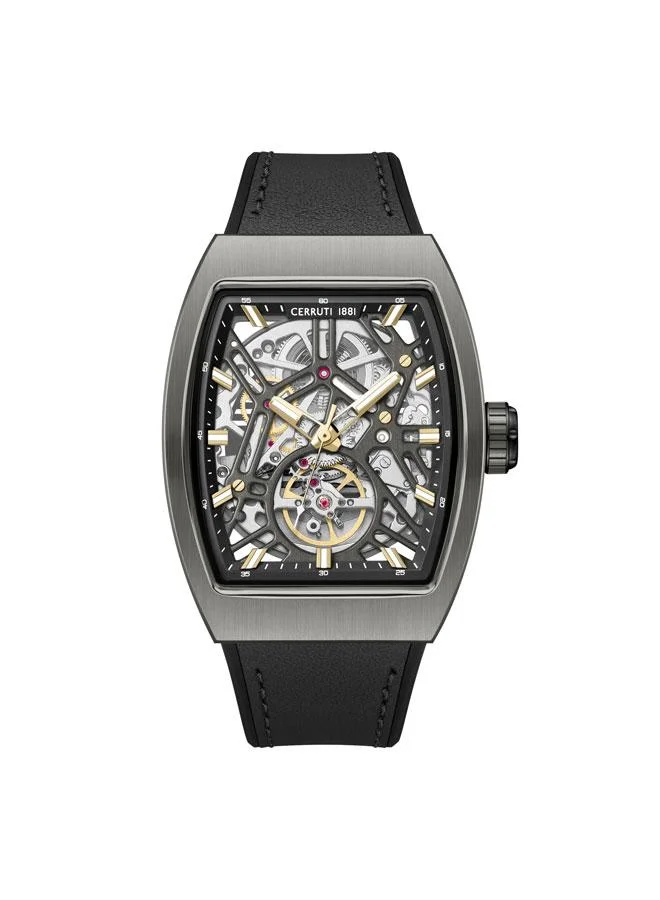 شيروتي 1881 Calliano Gunmetal Dial Silicone-Leather Strap Analog Watch for Men, 48mm